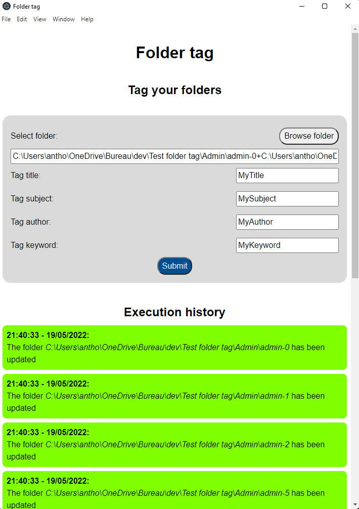 Folders selected and adding the tags